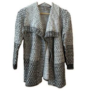 Chico's open knit cardigan shawl collar US size 4 Small Chico's sz 0 black white